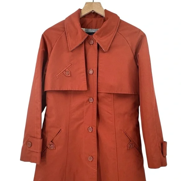 Women's Vintage 1970s Trench Coat Belted Flannel Lined Rust Orange | Size M/L - Picture 10 of 11